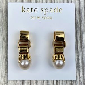 Kate Spade Earrings Dangle Drop 14KT GF Faux Pearl 1-1/8" Long NEW